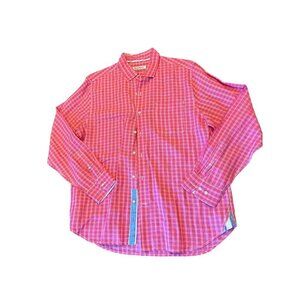 Tommy Bahama Mens Red Plaid Button-Down Shirt L/G Linen & Tencel